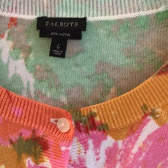 Talbots, Pima cotton floral🌺 sweater. Cardigan Style, size L - Picture 2 of 7